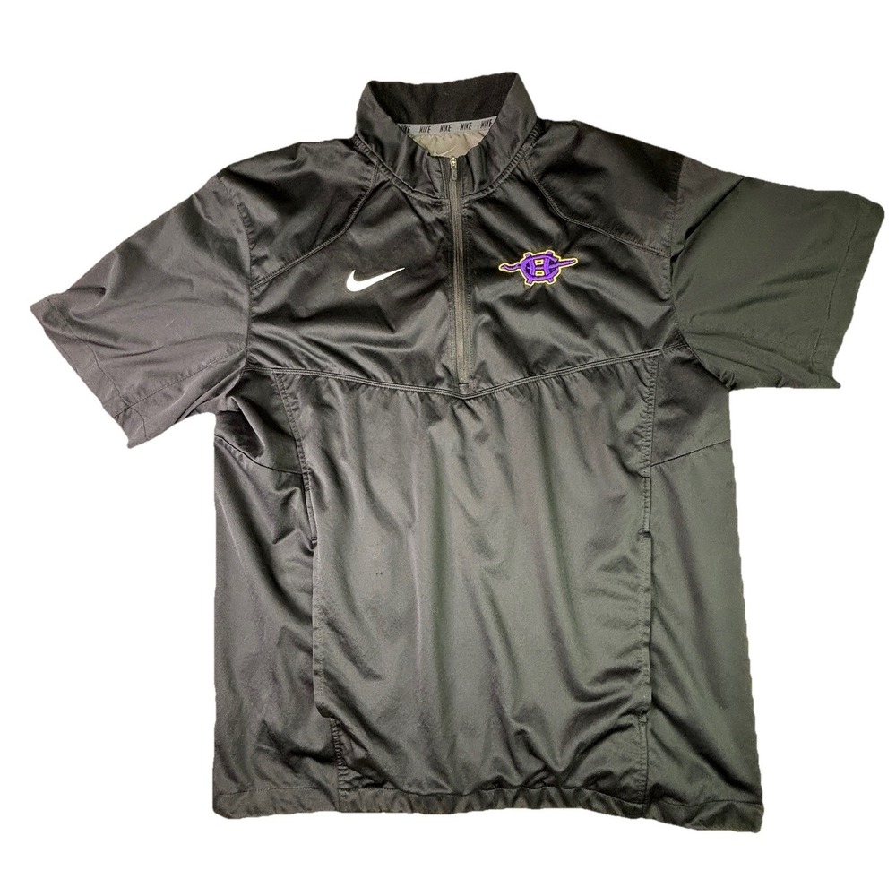 Nike Mens Size Medium 1/4 Zip Windbreaker Black Short Sleeve Embroidered Logo